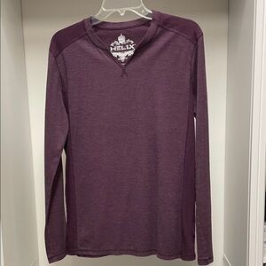 Helix Men's Long Sleeve V Neck Tee - Plum Size M